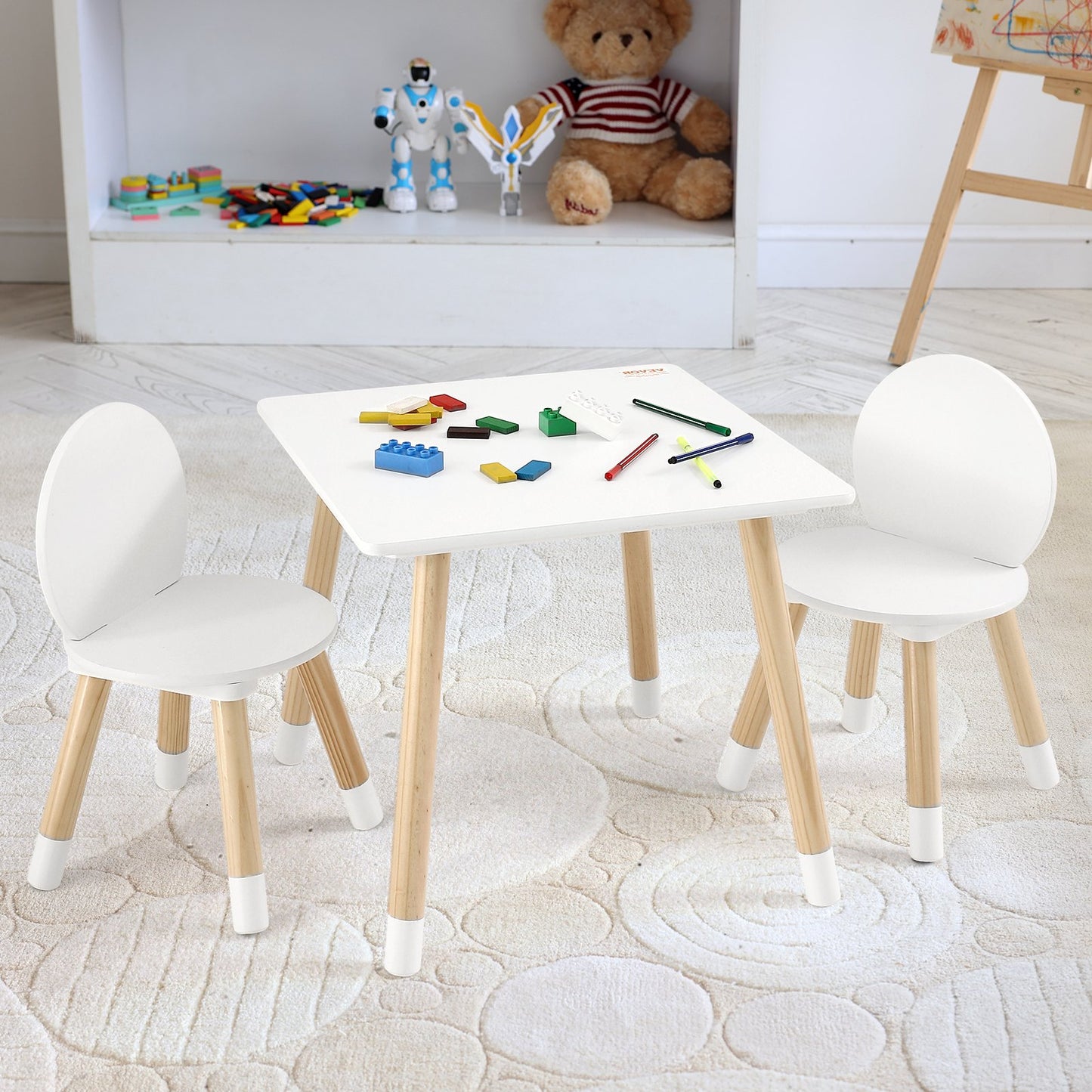 Kids Table and 2 Chairs Set, Toddler Table and Chair Set, Children Multi-Activity Table for Art, Craft, Reading, Learning