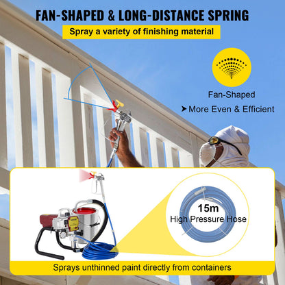 Pro Airless Wall Paint Sprayer 1500W Electric Sprayer Gun Kit, 22Mpa Adjustable Spray Pressure with 15M Pipe for Wall & Ceiling/Wood & Metal Paint