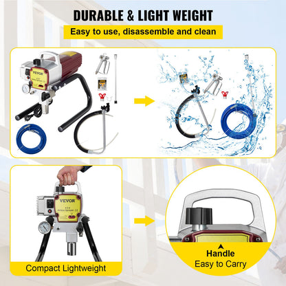 Pro Airless Wall Paint Sprayer 1500W Electric Sprayer Gun Kit, 22Mpa Adjustable Spray Pressure with 15M Pipe for Wall & Ceiling/Wood & Metal Paint