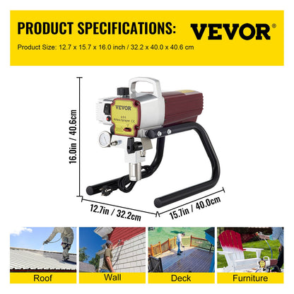 Pro Airless Wall Paint Sprayer 1500W Electric Sprayer Gun Kit, 22Mpa Adjustable Spray Pressure with 15M Pipe for Wall & Ceiling/Wood & Metal Paint