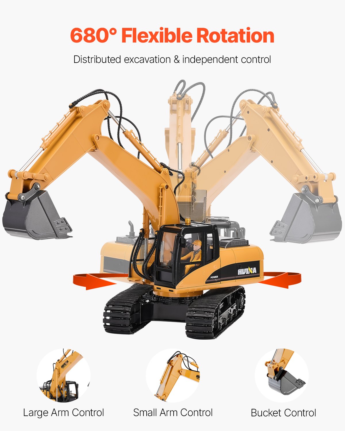 Remote Control Excavator Toy, 15 Channel, 3 in 1 Remote Control Digger with Metal Shovel, 1:14 Scale RC Excavator with Light & Sound, Full Functional Construction Vehicles for Kids, 2 Batteries