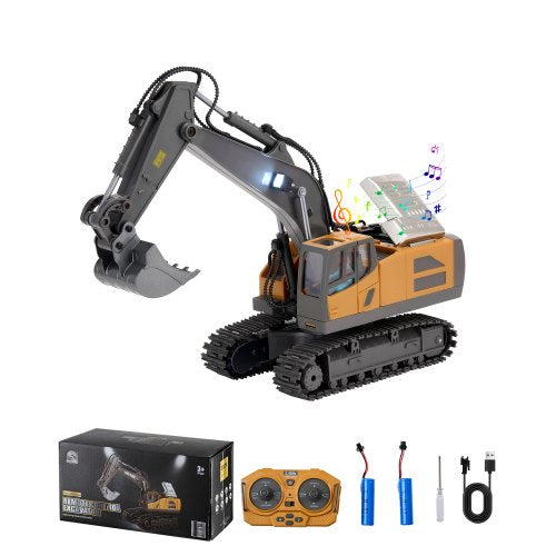 Remote Control Excavator Toy, 11 Channel, 1:20 Scale Remote Control Digger Toy, RC Excavator with Lights & Sounds, Full Functional Construction Vehicles for Kids, 2 Batteries, Birthday Present