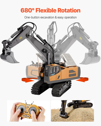 Remote Control Excavator Toy, 11 Channel, 1:20 Scale Remote Control Digger Toy, RC Excavator with Lights & Sounds, Full Functional Construction Vehicles for Kids, 2 Batteries, Birthday Present