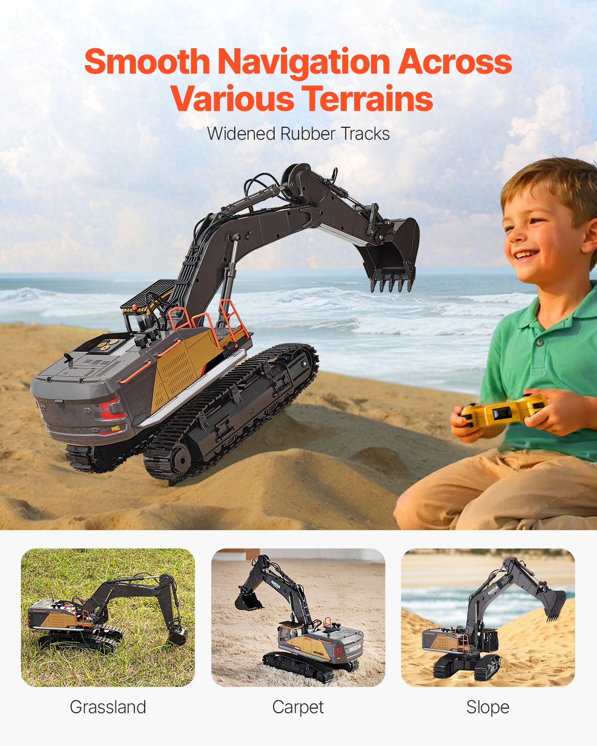 Remote Control Excavator Toy, 22 Channel, 1:14 Scale Remote Control Digger with Metal Shovel, RC Excavator with Lights & Sounds, Full Functional Construction Vehicles for Kids, Birthday Present
