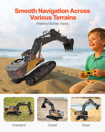 Remote Control Excavator Toy, 22 Channel, 1:14 Scale Remote Control Digger with Metal Shovel, RC Excavator with Lights & Sounds, Full Functional Construction Vehicles for Kids, Birthday Present