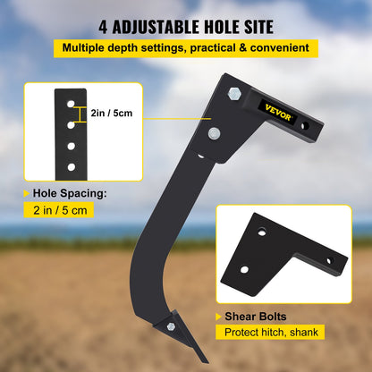 Hitch Mounted Ripper, 16\" Shank Length Box Scraper Shank, 4 Hole Site Box Blade for Tractor, 2 Locating Pins Ripper Shank, 2 Plough Tips Box Blade Shank Teeth