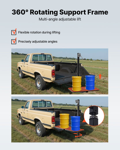 Hitch Deer Hoist with Lifting System Platform, 300 lbs Load Capacity, Game Hoist Winch Lift with 2-inch Receiver, 360-Degree Swivel Shaft & Foldable, Hitch-Mounted Deer Hanger for Moving Game