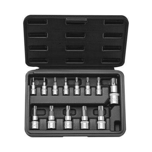 Torx Bit Socket Set, 13-Piece Star T8 - T60 Set, S2 Alloy Steel and Cr-V Steel, 1/4 in, 3/8 in, and 1/2 in Drives, with Enhanced Storage Case, Torx Sockets for Hand Use, Mechanics, Auto Repair