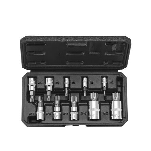 XZN Triple Square Spline Bit Socket Set, 10-Piece M4 - M18, Premium Cr-V Steel, 1/4 in, 3/8 in, and 1/2 in Drives, with Enhanced Storage Case, Triple Square Socket Set for Hand Use, Automotive
