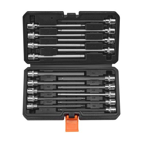 Extra Long Allen Hex Bit Socket Set, 18-Piece 3/8 inch Drive, S2 Alloy Steel and Cr-V Steel, Standard SAE and Metric 1/8-Inch-3/8-Inch, 3-12mm, with Enhanced Storage Case, for Mechanics