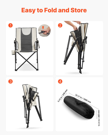 Folding Camping Chair, 3 Reclining Positions, Outdoor High Back Camping Chair, 260lbs Weight Capacity, Full Padded Beach Chairs with Armrest & Headrest, Portable Lawn Chairs for Sports Travel