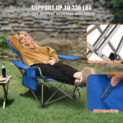 Reclining Camping Chair, 330 lbs Folding Camping Chair, 4 Position Load Portable Camping Chair with Footrest, Cup Holder, Side Pocket and Headrest, for Camping, Fishing and Outdoor Activities