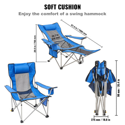Reclining Camping Chair, 330 lbs Folding Camping Chair, 4 Position Load Portable Camping Chair with Footrest, Cup Holder, Side Pocket and Headrest, for Camping, Fishing and Outdoor Activities