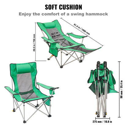 Reclining Camping Chair, 330 lbs Portable Camping Chair, 4 Position Load Folding Camping Chair with Footrest, Cup Holder, Side Pocket and Headrest, for Camping, Fishing and Outdoor Activities