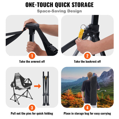 Reclining Camping Chair, 300 lbs Load Camping Hammock Chair, Rocking Lounge Folding Chair with Cup Holder Storage Bag Headrest & Adjustable Backrest, for Camping and Other Outdoor Activities