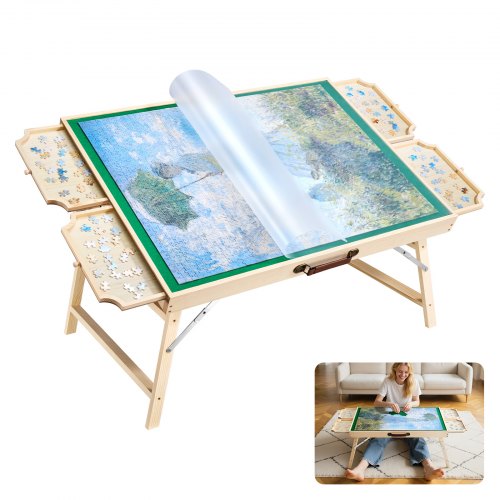 1500 Piece Puzzle Table with Folding Legs, 4 Drawers and Cover, 86x63cm Portable Wooden Board, Felt Surface Jigsaw Puzzle Accessories for Adults, Adjustable 6-Tilting-Angle, Gift for Mom