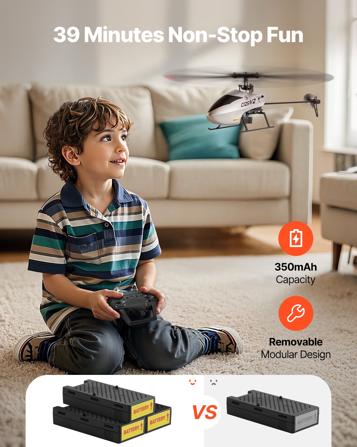 RC Helicopter, 2.4GHz Single Propeller Remote Control Helicopter with Gyro, 4-Channel RC Airplane for Beginner, 39 Min Flight Time, One-Key Takeoff/Landing, Toys for Kids Ages 8 and up