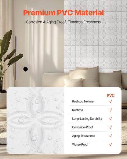 3D Wall Panels, 33-Pack 11.81 x 11.81 in PVC Modern Art Minimalist Floral Tiles, 32 Sq.Ft Coverage Accent Wall Panel, Interior Home Decor for Ceiling, Bedroom, Living & Gaming Room, Matte White