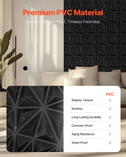3D Wall Panels, 33-Pack 11.81 x 11.81 in PVC Modern Art Minimalist Diamond Tiles, 32 Sq.Ft Coverage Accent Wall Panel, Interior Home Decor for Ceiling, Bedroom, Living & Gaming Room, Matte Black
