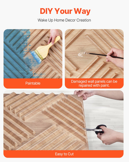 3D Wall Panels, 12-Pack 19.7 x 19.7 in PVC Modern Art Minimalist Salt Tiles, 32 Sq.Ft Coverage Accent Wall Panel, Interior Home Decor for Ceiling, Bedroom, Living & Gaming Room, Light Wood Color