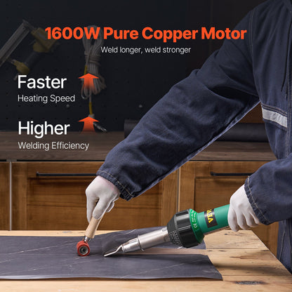 Varmluftssvets för plast, 1600W varmluftspistol, 122-1112℉ PVC TPO vinylvärmepistol svetsbrännare, 5 delar plastsvetsning för takläggning och 2 plana munstycken, 1 falsvals, borste för PP/PE/PVC-skivor