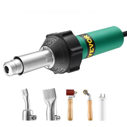 Hot Air Plastic Welder, 1600W Hot Air Torch Pistol, 122-1112℉ PVC TPO Vinyl Heat Gun Welding Torch, Plastic Welding Roofing Kit with 2 Nozzles, Silicone & Copper Seam Roller for PP/PE/PVC Sheet