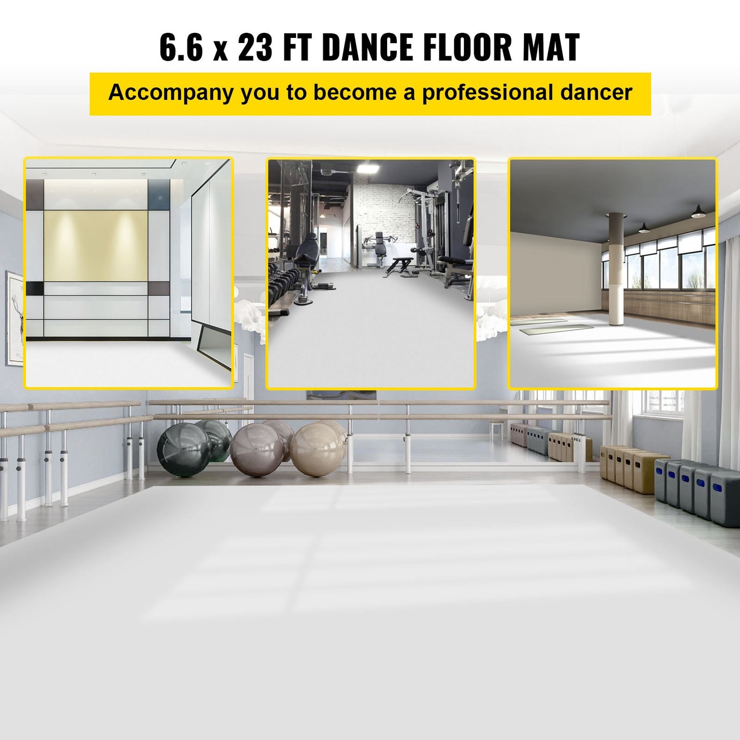 Dance Floor, 6.6x23ft Dance Floor Roll, 0.06in Thick PVC Vinyl Dance Floor, Black/White Reversible Portable Dance Floor, Non-Slip Dance Flooring, Ballet Dance Floor for Jazz, Pop, Lyrical Style