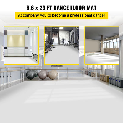 Dance Floor, 6.6x23ft Dance Floor Roll, 0.06in Thick PVC Vinyl Dance Floor, Black/White Reversible Portable Dance Floor, Non-Slip Dance Flooring, Ballet Dance Floor for Jazz, Pop, Lyrical Style