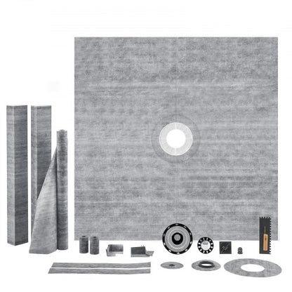 Shower Curb Kit, 1828x1828mm Shower Pan Kit with 50.8mm PVC Central Flange, 101.6mm Stainless Steel Grate, Waterproof Shower Curb & Membrane & Strip, Shower Pan Slope Sticks Fit for Bathroom