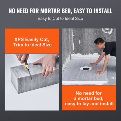 Shower Curb Kit, 1219x1524mm Shower Pan Kit with 50.8mm PVC Central Flange, Waterproof Membrane, Stainless Steel Grate and Joint Sealant, Shower Pan Slope Sticks Fit for Bathroom