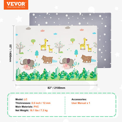 Baby Play Mat, 55""x82"" Baby Crawling Mat, Non-Slip One-Piece Soft Cushioned Baby Playmatt, Rollable Reversible Floor Mat, Waterproof Activity Mat, for Babies Toddlers Infants, Play & Tummy Time