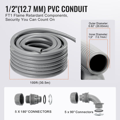 12.7mm(1/2 in) Flexible Liquid-Tight Electrical PVC Conduit 30.5m Non-Metallic