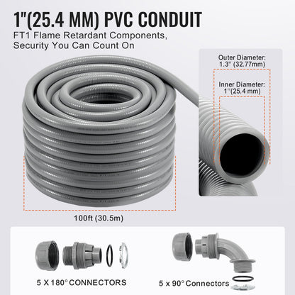 25,4mm (1-inch) Flexible Liquid-Tight Electrical PVC Conduit 30.5m Non-Metallic IP65