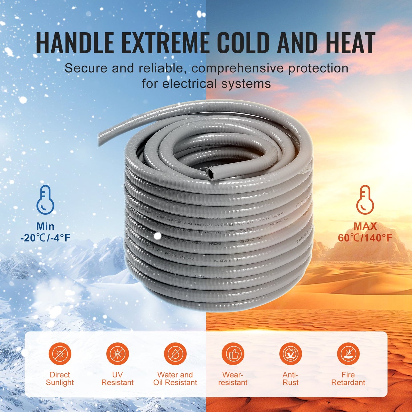 25,4mm (1-inch) Flexible Liquid-Tight Electrical PVC Conduit 30.5m Non-Metallic IP65