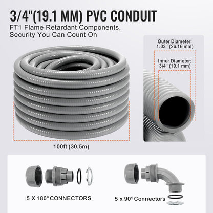19,1mm(3/4 inch) Flexible Liquid-Tight Electrical PVC Conduit 30.5m Non-Metallic