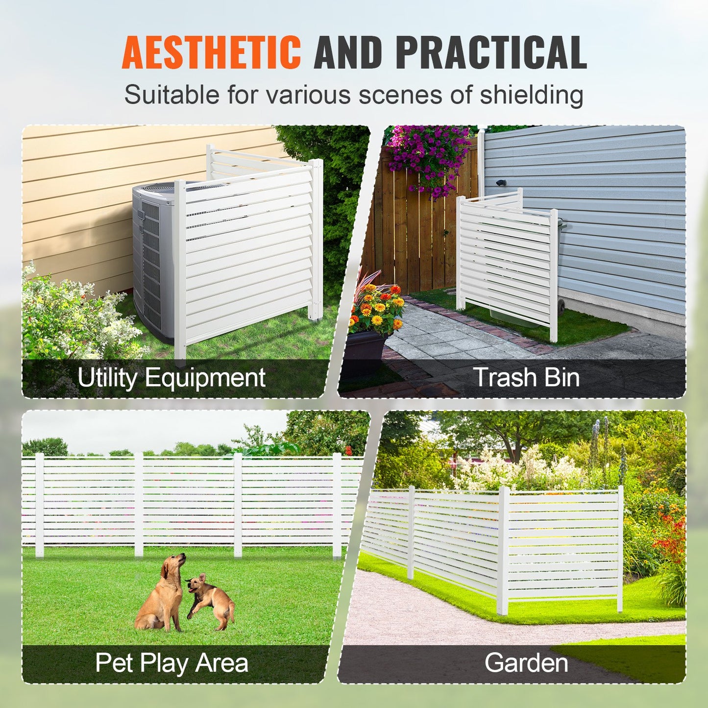 48" W x 48" H Vinyl Privacy Fence Panels, Air Conditioner Fence, Outdoor Privacy Screens for Trash Can, Pool Equipment Enclosure, Privacy Screen Kit Louvered Panels (2 Panels)