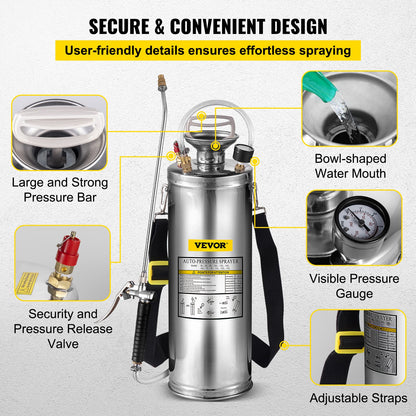 Stainless Steel Sprayer 10L Household Gardening and Floor Cleaning Sprayer, Suitable for the Current Neds of Industry, Agriculture, Commerce, Medicine and Other Industries