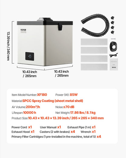 Solder Fume Extractor, 85W Brushless Soldering Smoke Absorber with 3-Stage Filters & 3-Speed Adjustment, 200m³/h Strong Suction Solder Smoke Purifier for Soldering, Engraving, DIY Welding, Salon