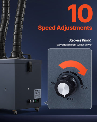 Lödrökssug med dubbla slangar, 275W borstlös lödröksabsorbent med 4-stegsfilter och 10 hastigheter, 380m³/h starkt sugande rökrenare för lödning, lasergravering, gör-det-själv-svetsning