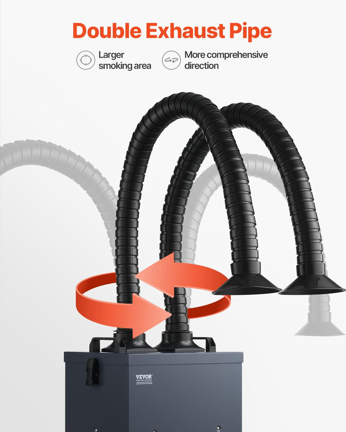 Lödrökssug med dubbla slangar, 275W borstlös lödröksabsorbent med 4-stegsfilter och 10 hastigheter, 380m³/h starkt sugande rökrenare för lödning, lasergravering, gör-det-själv-svetsning