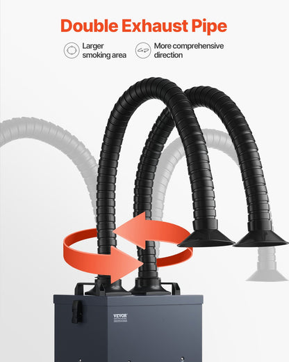 Lödrökssug med dubbla slangar, 275W borstlös lödröksabsorbent med 4-stegsfilter och 10 hastigheter, 380m³/h starkt sugande rökrenare för lödning, lasergravering, gör-det-själv-svetsning
