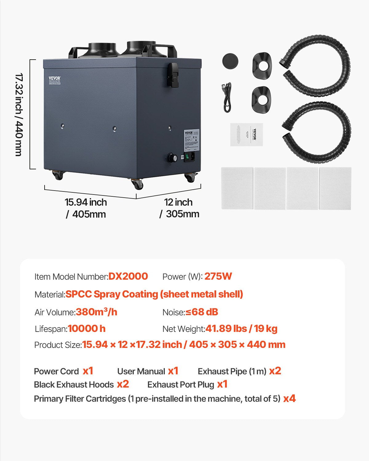 Lödrökssug med dubbla slangar, 275W borstlös lödröksabsorbent med 4-stegsfilter och 10 hastigheter, 380m³/h starkt sugande rökrenare för lödning, lasergravering, gör-det-själv-svetsning