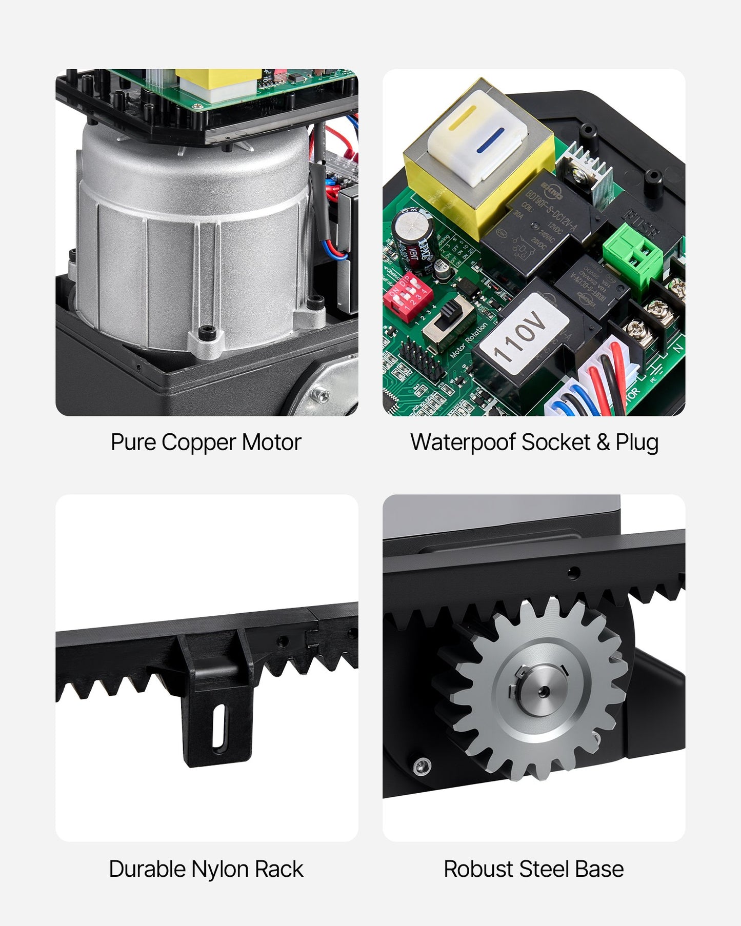 Automatic Gate Opener, 280W Electric Sliding Gate Opener for Doors up to 25m 816kg, Nylon Gear Rack Rolling Door Motor with Infrared Sensor & 2 Remote Controls, Driveway Gates Opening System