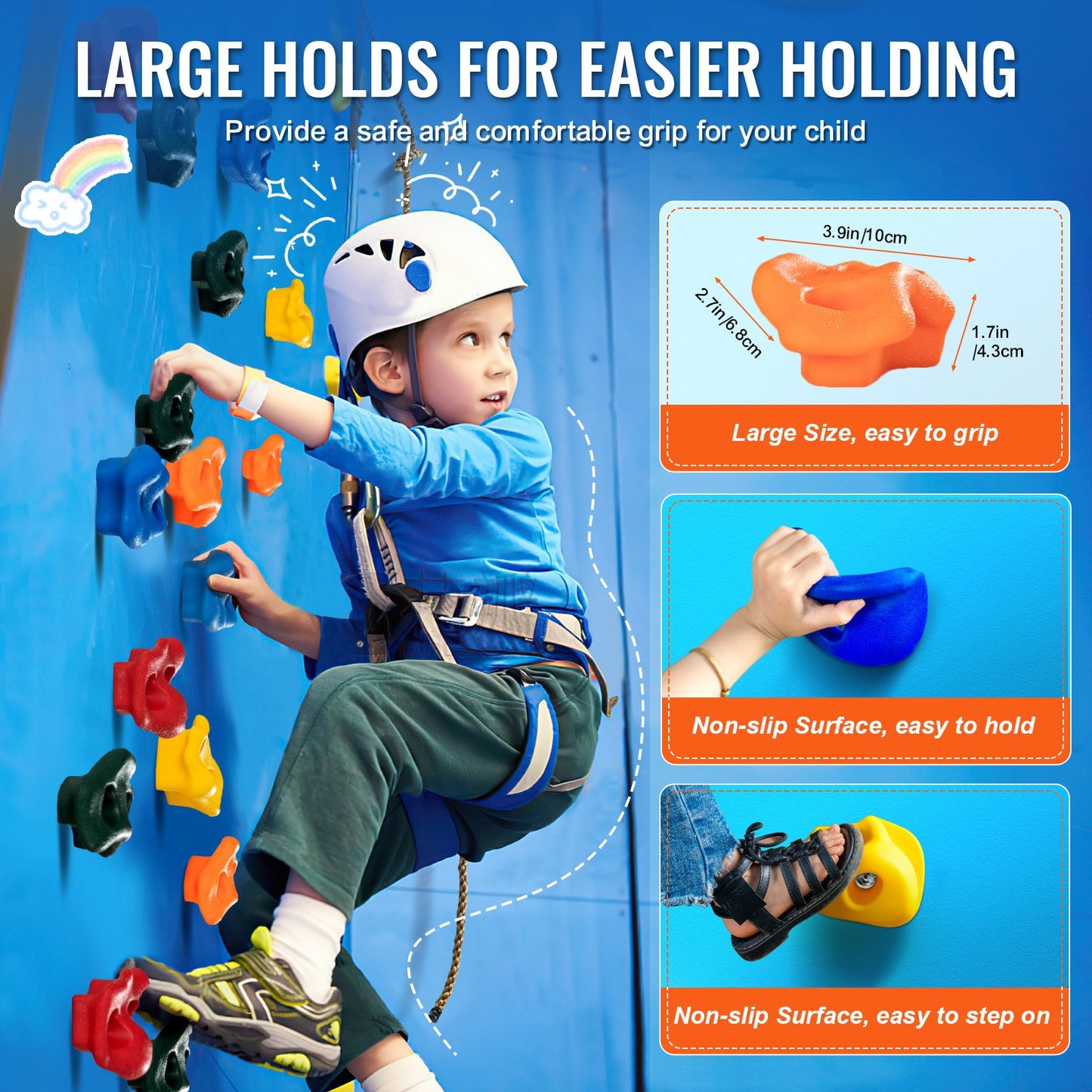 25 Rock Climbing Holds, Multi-Size and Colored Climbing Rocks for Kids and Adults, Rock Wall Holds with Knotted Rope, Handles and Mounting Hardware, Climbing Wall Grips for Indoor and Outdoor