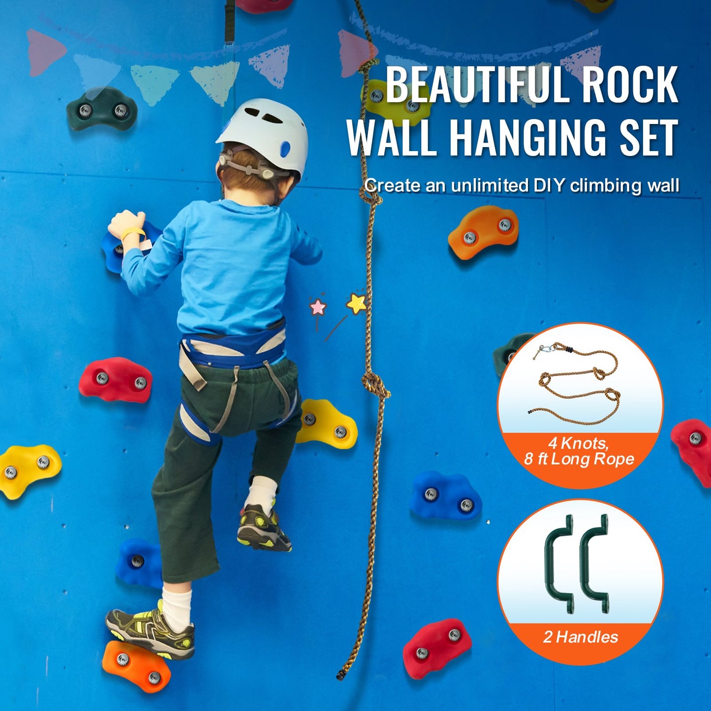 25 Rock Climbing Holds, Multi-Size and Colored Climbing Rocks for Kids and Adults, Rock Wall Holds with Knotted Rope, Handles and Mounting Hardware, Climbing Wall Grips for Indoor and Outdoor