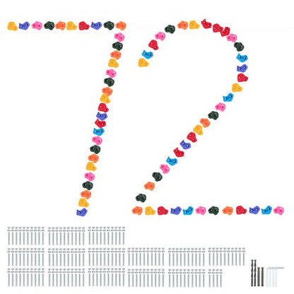 72 Rock Climbing Holds, Multi-Size and Multi-Colored Climbing Rocks for Kids and Adults, Rock Wall Holds with Mounting Hardware, Climbing Wall Grips for Indoor and Outdoor Playground Play Set