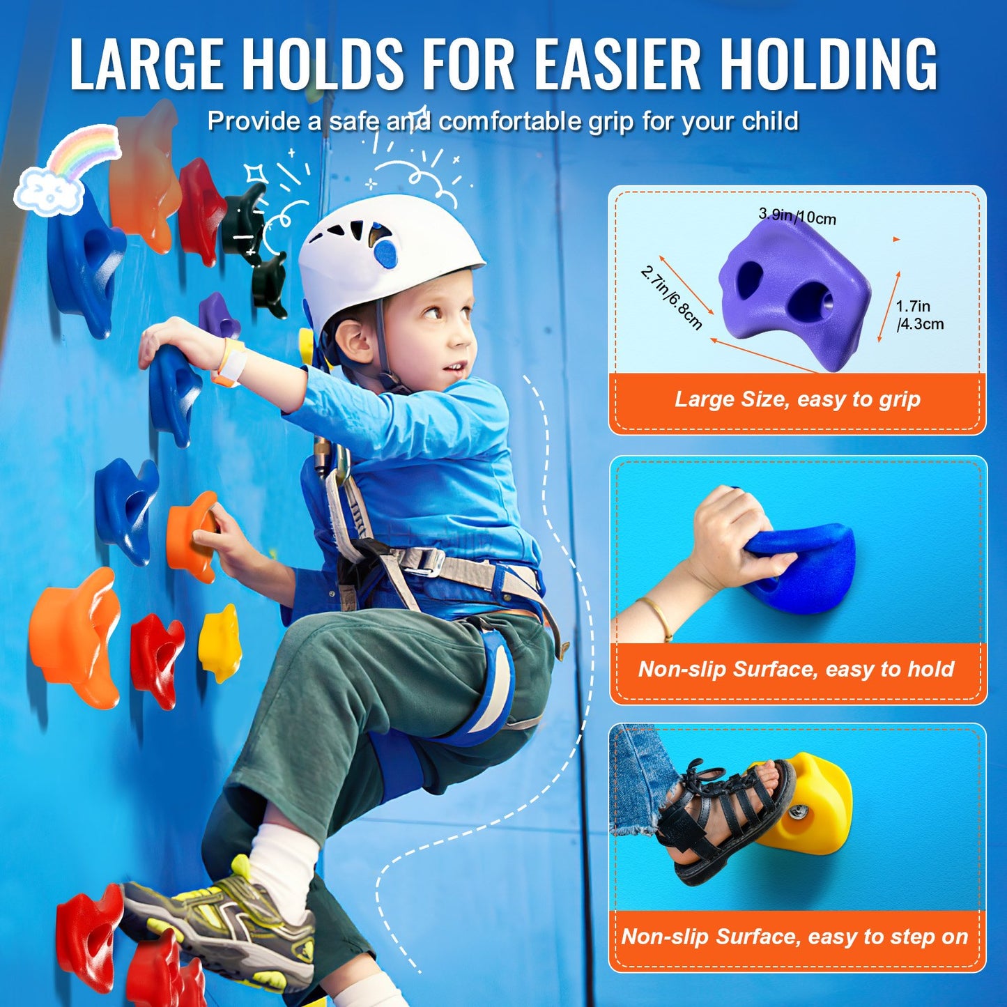 72 Rock Climbing Holds, Multi-Size and Multi-Colored Climbing Rocks for Kids and Adults, Rock Wall Holds with Mounting Hardware, Climbing Wall Grips for Indoor and Outdoor Playground Play Set