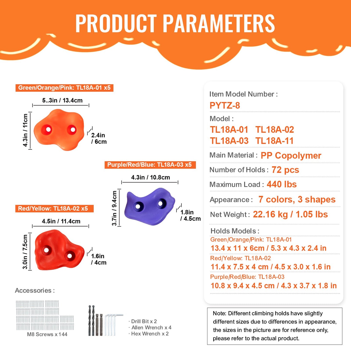 72 Rock Climbing Holds, Multi-Size and Multi-Colored Climbing Rocks for Kids and Adults, Rock Wall Holds with Mounting Hardware, Climbing Wall Grips for Indoor and Outdoor Playground Play Set