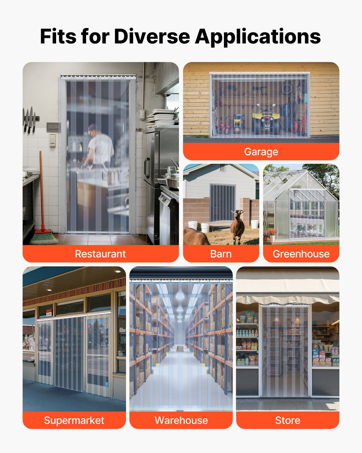 Clear PVC Strip Curtain, 2 m Height x 0.9 m Width x 2 mm Thickness, 6 PCS Walk in Freezer Cooler Curtain Strips, Smooth Waterproof Plastic Door Strips for Warehouse, Freezer, Garage Doors