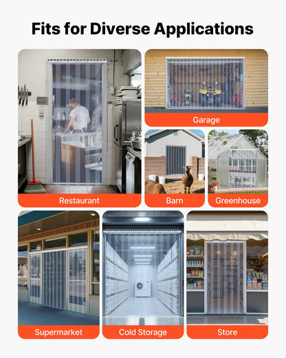 Klar PVC-listgardin, 2,1 m höjd x 0,96 m bredd x 2 mm tjocklek, 6 st. gardiner för kylrum i frysskåp, värmeisolerande plastdörrlister för lager, frys, garageportar